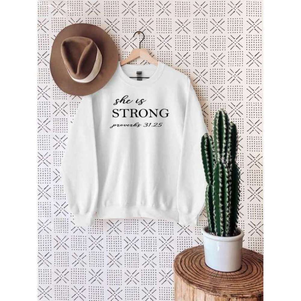 She Is Strong Christian Faith Inspirational Graphic Crewneck Sweatshirt